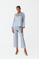 Maramé Celeste Blue Cropped Silk Pyjama Set