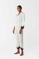 Elina Ivory White & Black Lace Silk Pyjama Set