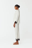 Elina Ivory White & Black Lace Silk Pyjama Set