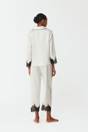 Elina Ivory White & Black Lace Silk Pyjama Set