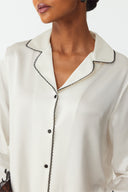 Elina Ivory White & Black Lace Silk Pyjama Set