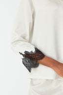 Elina Ivory White & Black Lace Silk Pyjama Set