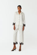 Elina Ivory White & Black Lace Silk Pyjama Set