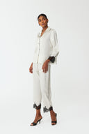 Elina Ivory White & Black Lace Silk Pyjama Set