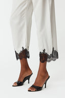 Elina Ivory White & Black Lace Silk Pyjama Set