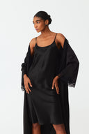 Vesper Classic Black Lace Silk Dress Set