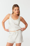 Aura Ivory White Silk Cami Set