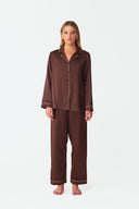 Dilia Warm Brown Classic Silk Pyjama Set