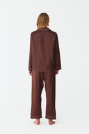 Dilia Warm Brown Classic Silk Pyjama Set