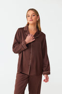 Dilia Warm Brown Classic Silk Pyjama Set