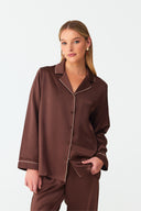 Dilia Warm Brown Classic Silk Pyjama Set