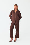 Dilia Warm Brown Classic Silk Pyjama Set