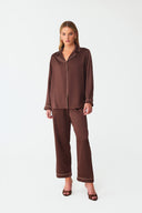 Dilia Warm Brown Classic Silk Pyjama Set