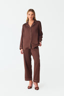 Dilia Warm Brown Classic Silk Pyjama Set
