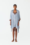 Elina Sky Blue Lace Silk Robe Set