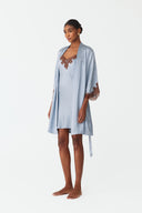 Elina Sky Blue Lace Silk Robe Set