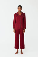 Moonlit Deep Burgundy Lace Silk Pyjama Set