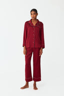 Moonlit Deep Burgundy Lace Silk Pyjama Set