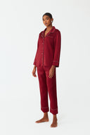 Moonlit Deep Burgundy Lace Silk Pyjama Set