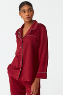 Moonlit Deep Burgundy Lace Silk Pyjama Set