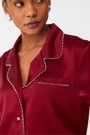 Moonlit Deep Burgundy Lace Silk Pyjama Set