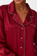 Moonlit Deep Burgundy Lace Silk Pyjama Set