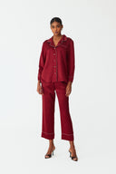 Moonlit Deep Burgundy Lace Silk Pyjama Set