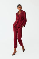 Moonlit Deep Burgundy Lace Silk Pyjama Set