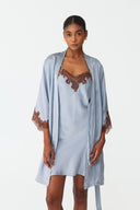 Elina Sky Blue Lace Silk Robe Set