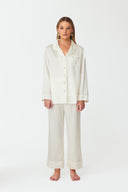 Moonlit Pearl White Lace Silk Pyjama Set