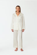 Moonlit Pearl White Lace Silk Pyjama Set