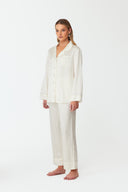 Moonlit Pearl White Lace Silk Pyjama Set