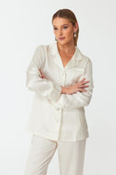 Moonlit Pearl White Lace Silk Pyjama Set