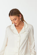 Moonlit Pearl White Lace Silk Pyjama Set