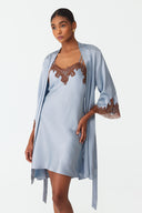 Elina Sky Blue Lace Silk Robe Set