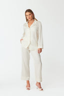 Moonlit Pearl White Lace Silk Pyjama Set