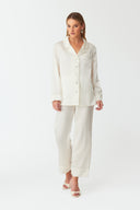 Moonlit Pearl White Lace Silk Pyjama Set