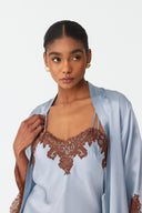 Elina Sky Blue Lace Silk Robe Set