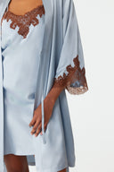 Elina Sky Blue Lace Silk Robe Set