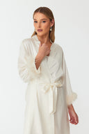 Ezra Pearl White Lace Silk Robe