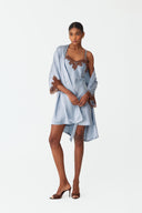 Elina Sky Blue Lace Silk Robe Set