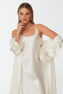 Ezra Pearl White Lace Silk Robe