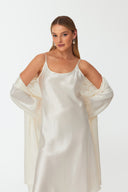 Ezra Pearl White Lace Silk Robe