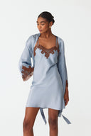 Elina Sky Blue Lace Silk Robe Set