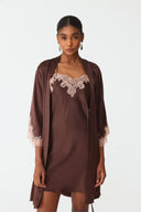 Elina Warm Brown Lace Silk Robe Set