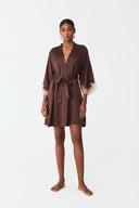 Elina Warm Brown Lace Silk Robe Set