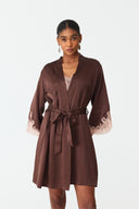 Elina Warm Brown Lace Silk Robe Set