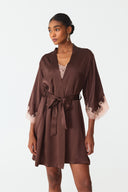 Elina Warm Brown Lace Silk Robe Set