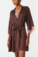 Elina Warm Brown Lace Silk Robe Set