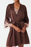 Elina Warm Brown Lace Silk Robe Set